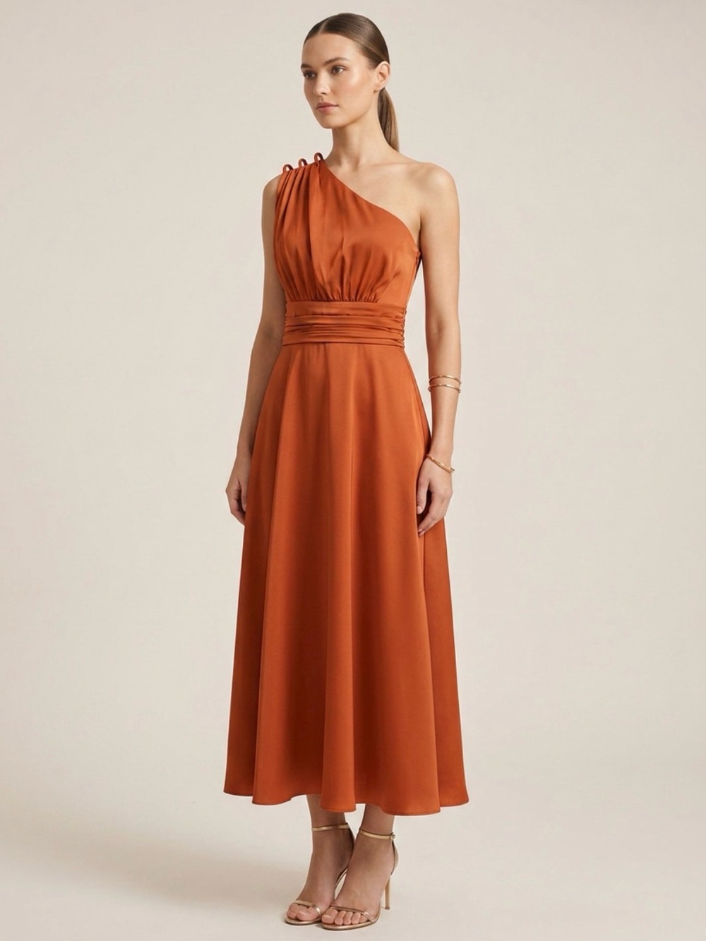 Commense One-Shoulder ruched waist maxi dress